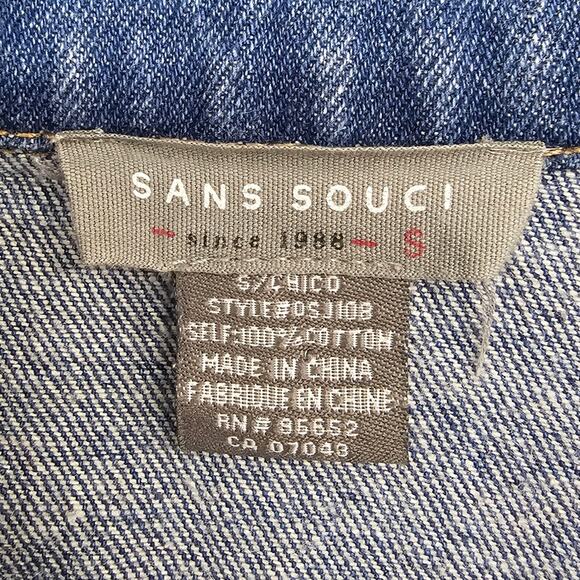 Sans Souci Jean Jacket Women's Size Small Embroidered Floral Cropped Distressed - Picture 12 of 16